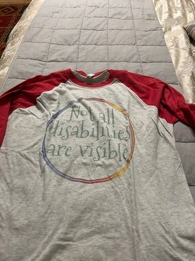 Raglan Tee - Red Sleeves with Gray Body, 'Not All Disabilities Are Visible'